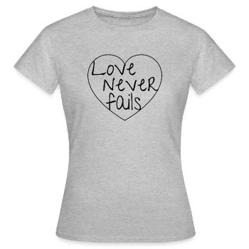 L’amour ne manque jamais - T-shirt Femme - gris chiné - Devant - AI Model Female 172 dark (172cm)