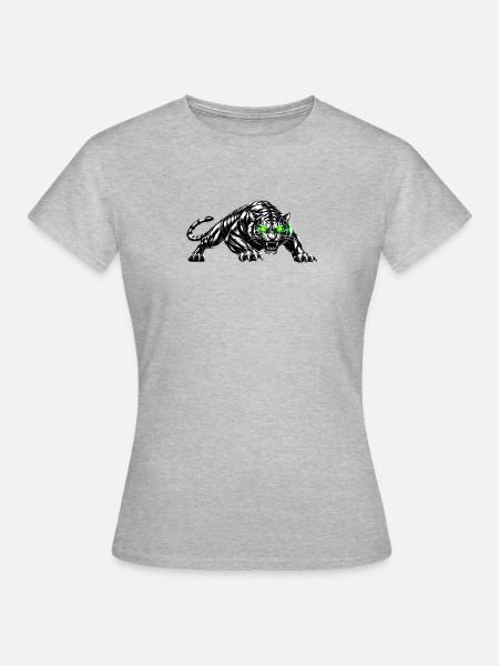 Schwarzer Tiger mit Neonaugen - Frauen T-Shirt - Grau meliert
