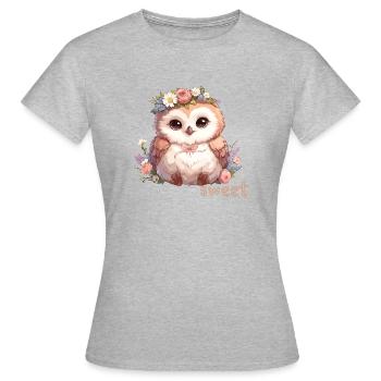 Hibou mignon avec des fleurs - T-shirt Femme - gris chiné - Devant - AI Model Female 172 dark (172cm)