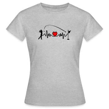 Le joueur de golf frappe la balle dans la fréquence cardiaque du trou, cardio - T-shirt Femme - gris chiné - Devant - AI Model Female 172 dark (172cm)