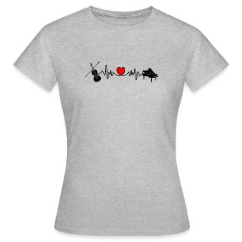 Herzfrequenz Herz-Kreislauf mit Geige und Klavier - Frauen T-Shirt - Grau meliert - Vorne - AI Model Female 172 dark (172cm)