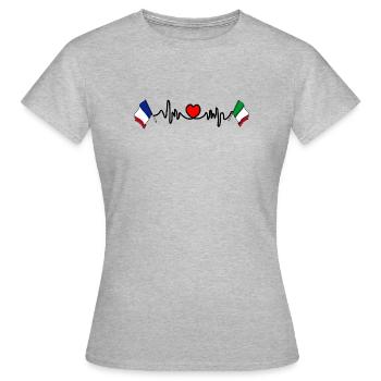 Cardio coeur avec drapeau France et drapeau Italie - T-shirt Femme - gris chiné - Devant - AI Model Female 172 dark (172cm)
