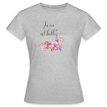 La vie est belle - T-shirt Femme - gris chiné - Devant - AI Model Female 172 dark (172cm)