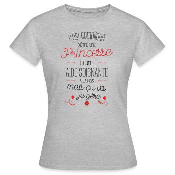 T-shirt Princesse Aide Soignante - T-shirt Femme - gris chiné - Devant - AI Model Female 172 dark (172cm)