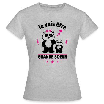 je vais être grande soeur,Bientôt Grande sœur - T-shirt Femme - gris chiné - Devant - AI Model Female 172 dark (172cm)