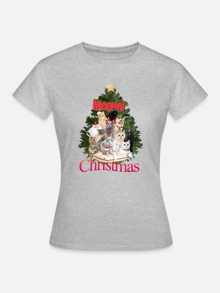 Miauige Weihnachtskatze Collage - Frauen T-Shirt - Grau meliert