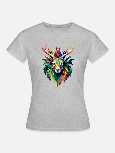 Buntes Hirschgeweih - Origami - Style - Frauen T-Shirt - Grau meliert