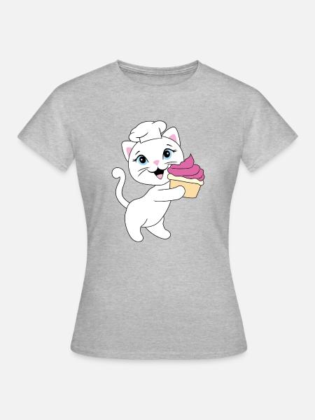 Cute white cat carries a cupcake - Women's T-Shirt - heather grey