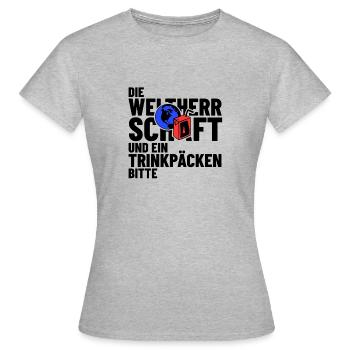 Weltherrschaft Trinkpäckchen Lustiger Spruch Shirt - Frauen T-Shirt - Grau meliert - Vorne - AI Model Female 172 dark (172cm)