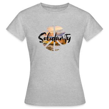 Paix woodstock Solidarité - T-shirt Femme - gris chiné - Devant - AI Model Female 172 dark (172cm)