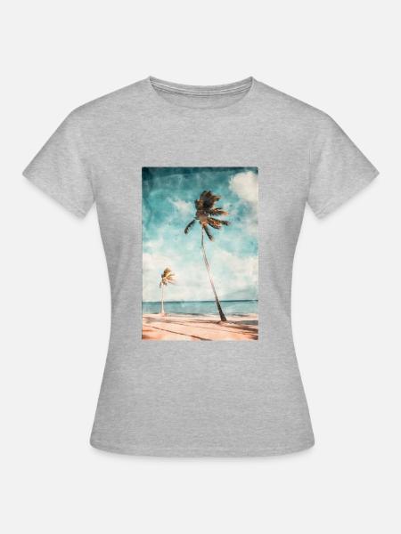 Wunderschöner Traum Strand in Aquarell gemalt - Frauen T-Shirt - Grau meliert