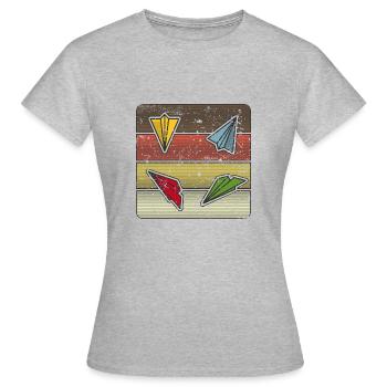 Avion en papier - avion en papier, rétro vol en papier - T-shirt Femme - gris chiné - Devant - AI Model Female 172 dark (172cm)