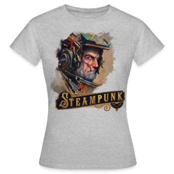Steampunk Luftschiff Pilot - Frauen T-Shirt - Grau meliert - Vorne - AI Model Female 172 dark (172cm)