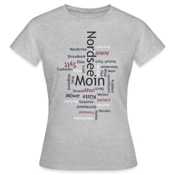 Nordsee Wortwolke – Maritimes Design - Frauen T-Shirt - Grau meliert - Vorne - AI Model Female 172 dark (172cm)