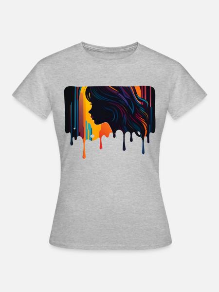 Frauenporträt Pinselstriche - Frauen T-Shirt - Grau meliert