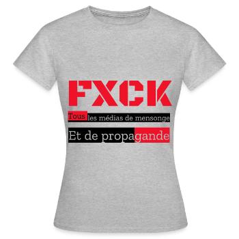 FXCK Les médias - T-shirt Femme - gris chiné - Devant - AI Model Female 172 dark (172cm)