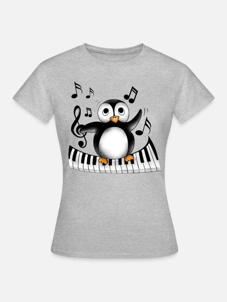 Pinguin Musikliebhaber - Frauen T-Shirt - Grau meliert