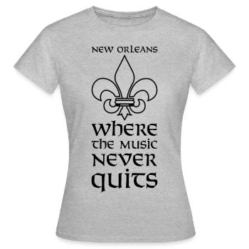 New Orleans - Where the Music never Quits - Frauen T-Shirt - Grau meliert - Vorne - AI Model Female 172 dark (172cm)