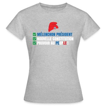 Nouvelle constitution Jean-Luc Mélenchon peuple - T-shirt Femme - gris chiné - Devant - AI Model Female 172 dark (172cm)