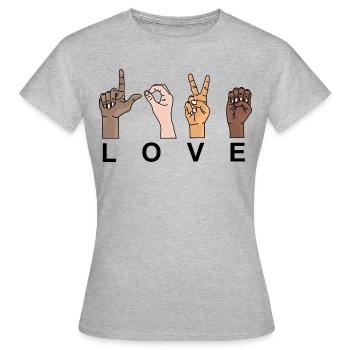 L’amour en langue des signes / AMOUR - T-shirt Femme - gris chiné - Devant - AI Model Female 172 dark (172cm)