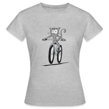 Chat de dessin animé occasionnel monte un vélo de montagne - T-shirt Femme - gris chiné - Devant - AI Model Female 172 dark (172cm)