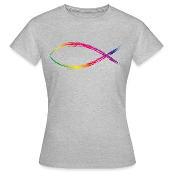 jesus fisch - Frauen T-Shirt - Grau meliert - Vorne - AI Model Female 172 dark (172cm)