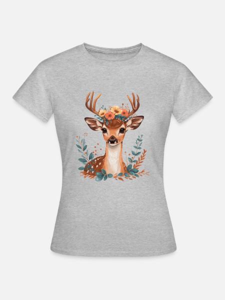 Deer with flowers on his head - Women's T-Shirt - heather grey