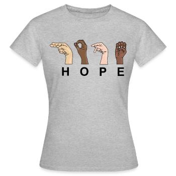 L’espoir en langue des signes / ESPOIR - T-shirt Femme - gris chiné - Devant - AI Model Female 172 dark (172cm)