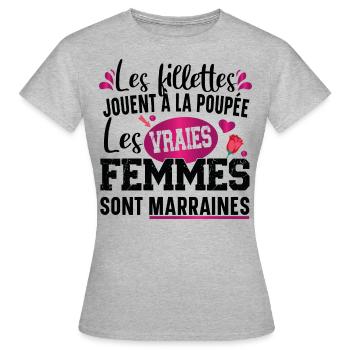 Marraine Filleul Filleul Femme Cadeau Fillette - T-shirt Femme - gris chiné - Devant - AI Model Female 172 dark (172cm)