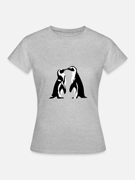 Verliebte Pinguine - Frauen T-Shirt - Grau meliert