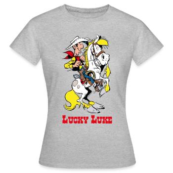 Lucky Luke Mit Pferd Jolly Jumper - Frauen T-Shirt - Grau meliert - Vorne - AI Model Female 172 dark (172cm)