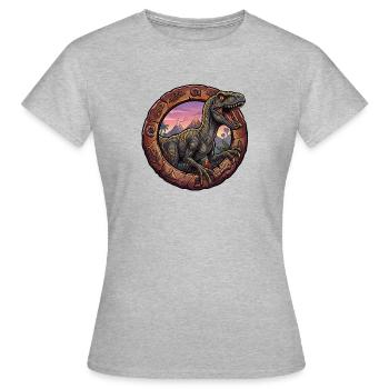 Velociraptor in the volcanic ring at sunset - Women's T-Shirt - heather grey - Front - AI Model Female 172 dark (172cm)