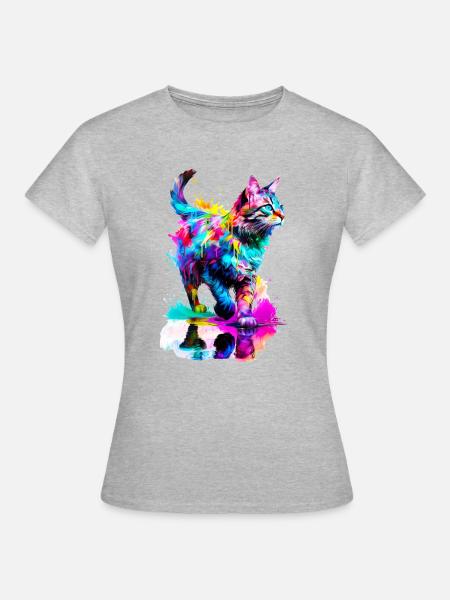 Bemalte getigerte Katze - Frauen T-Shirt - Grau meliert