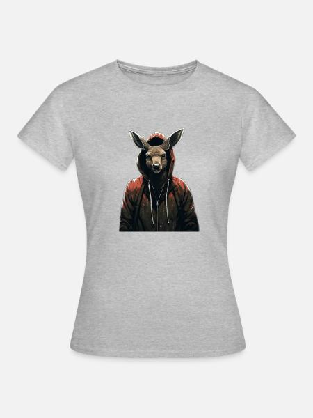 Steet Art Hirsch mit Hoodie - Frauen T-Shirt - Grau meliert