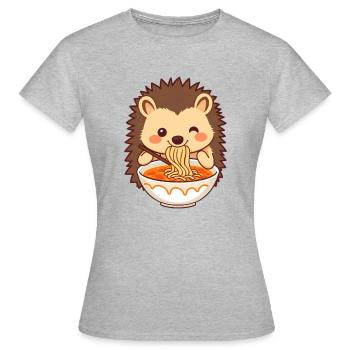Ein süßer Igel mag Nudelsuppe - Frauen T-Shirt - Grau meliert - Vorne - AI Model Female 172 dark (172cm)