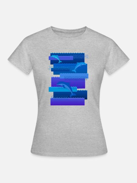 Wellen & Delfine - Frauen T-Shirt - Grau meliert