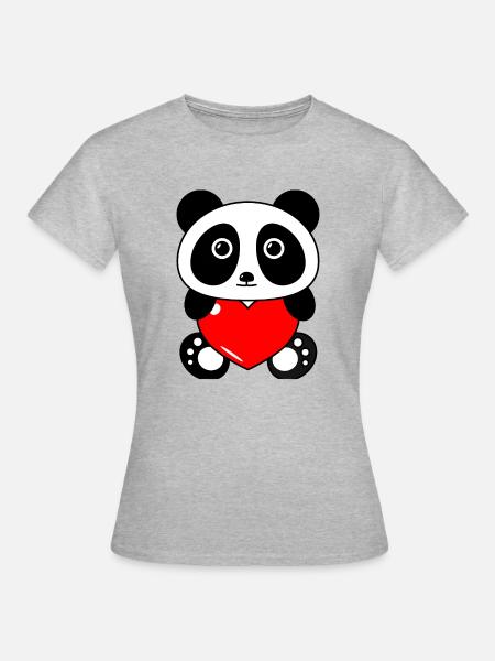 Panda Herz - Frauen T-Shirt - Grau meliert