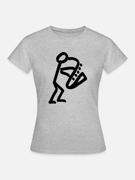 Musikant mit Saxophon - Frauen T-Shirt - Grau meliert