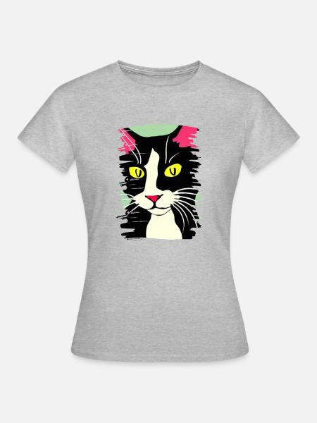 Katzengesicht 2 - Frauen T-Shirt - Grau meliert