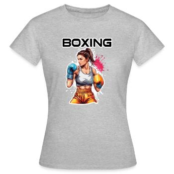 Boxerin / Sport / Kampf / Arena / Boxring / Fäuste - Frauen T-Shirt - Grau meliert - Vorne - AI Model Female 172 dark (172cm)