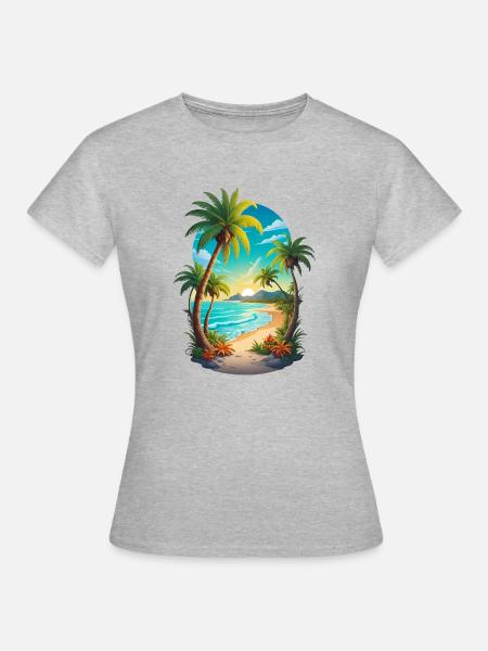 Palmenstrand - Frauen T-Shirt - Grau meliert