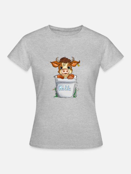 Fröhliche Kuh - Frauen T-Shirt - Grau meliert