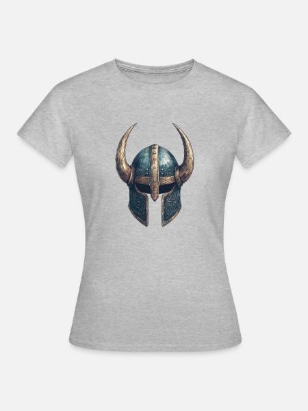 Wikingerhelm – Mit Gravuren & Hörnern - Frauen T-Shirt - Grau meliert