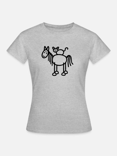 Pferd & Katze - Frauen T-Shirt - Grau meliert