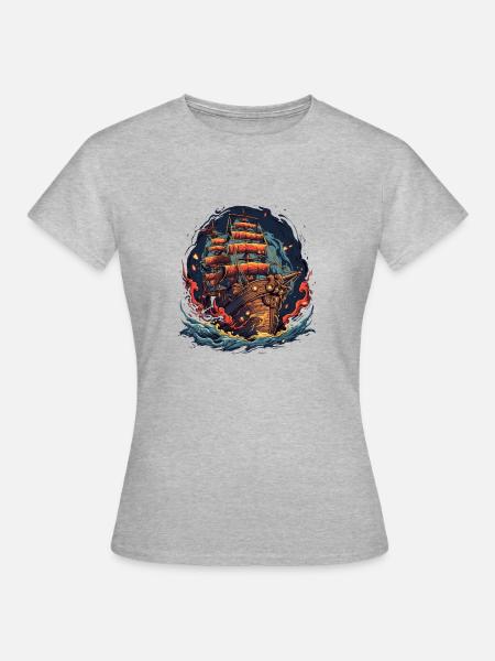 Piratenschiff 9 - Frauen T-Shirt - Grau meliert