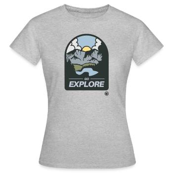 Retro Illustration gehen Abenteuer erkunden - Frauen T-Shirt - Grau meliert - Vorne - AI Model Female 172 dark (172cm)
