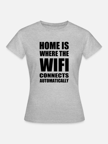 Wifi nach Hause schwarz - Frauen T-Shirt - Grau meliert