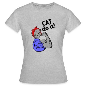 Le chat peut le faire - Les chats peuvent tout faire - Fun Satire - T-shirt Femme - gris chiné - Devant - AI Model Female 172 dark (172cm)