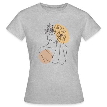 Frau in beige - Frauen T-Shirt - Grau meliert - Vorne - AI Model Female 172 dark (172cm)