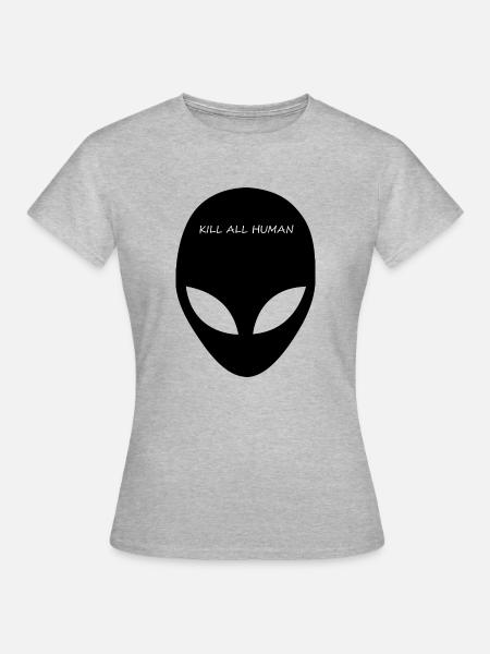 KILL ALL HUMAN - Frauen T-Shirt - Grau meliert